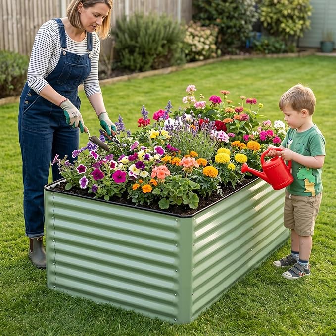Galvanized Raised Garden Bed – 1 Pack 6x3x2 Ft Patented Leak-Proof Planter Box Outdoor Gardening Metal Raised Garden Beds Kits for Veggies, Herbs & Flowers (Green)