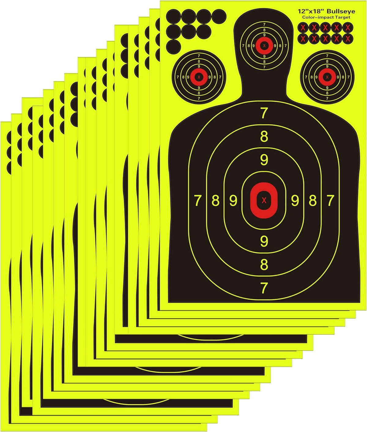 Skiennix Silhouette Splatter Targets - Bright Fluorescent Yellow for Easy Visibility | 12x18 Inch, 10/25/50/100 Pack
