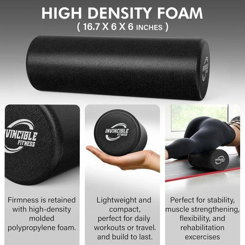 Invincible Fitness EPP Foam Roller - 17'' Deep Tissue Massage for Enhanced Recovery & Pain Relief (Black)