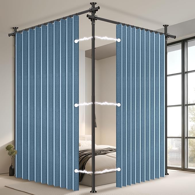 100% Blackout Room Divider Curtains Sets Blue 2 Panels W100 x L84in No Drill