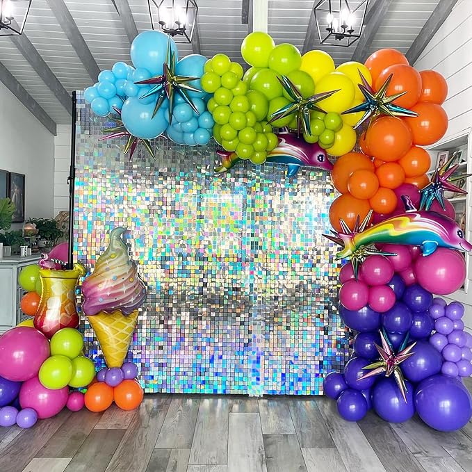 COKAOBE Iridescent Silver Shimmer Wall Backdrop, 24 Panels Square Sequin