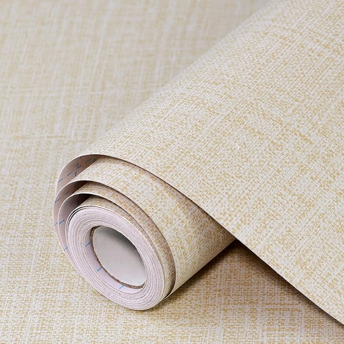 Beige Grasscloth Peel and Stick Wallpaper 17.3"x480" Faux Linen Textured
