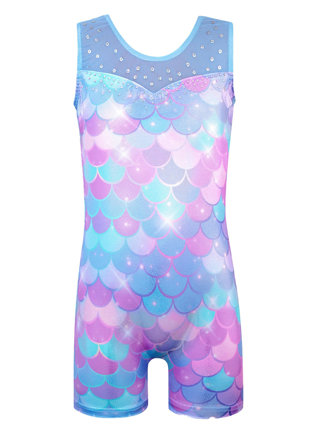 HOZIY toddler gymnastics leotard Spliced Mesh Strap Tumbling Outfits Biketard Practice 18 24 months 1t 2t Blue Mermaid Rhienstone Sparkly ropa de gimnasia para niñas