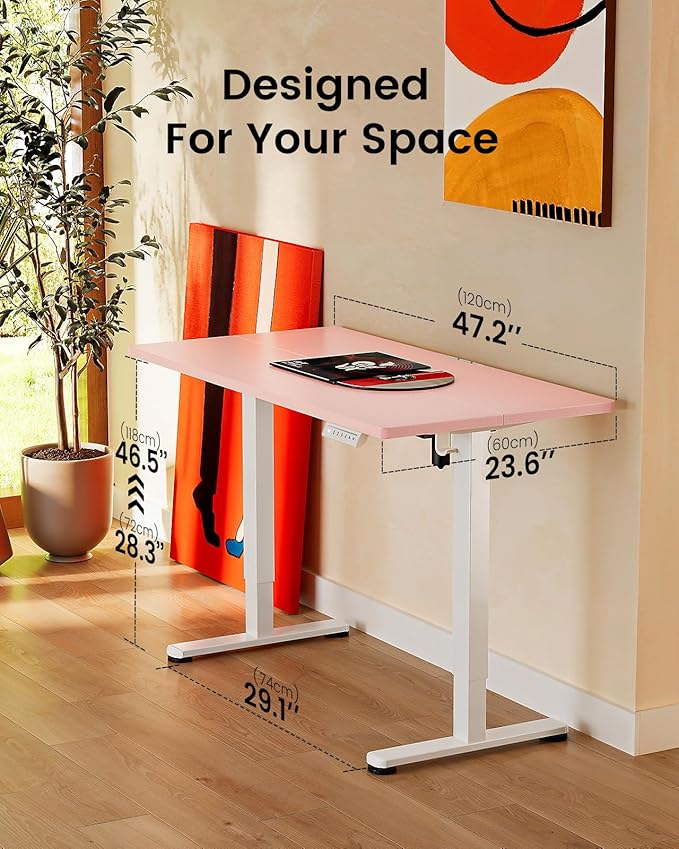 ErGear Height Adjustable Electric Standing Desk, 48 x 24 Inches Sit Stand up Desk, Memory Computer Home Office Desk, Pink