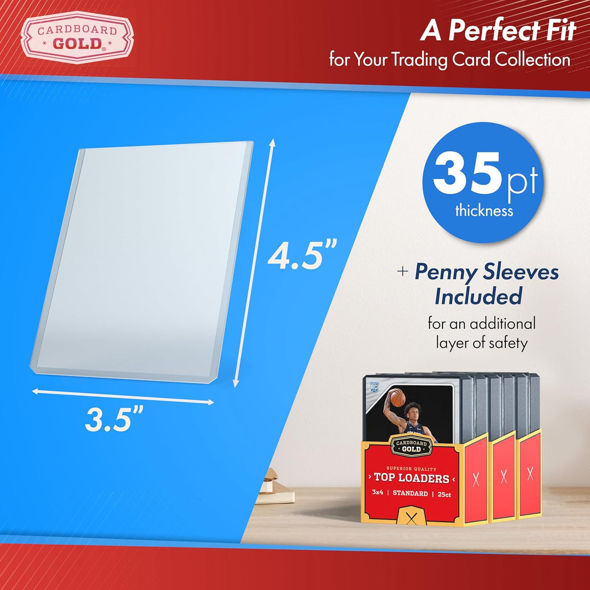 Premium 35pt Cardboard Top Loaders for Trading Cards - 100 Count with Bonus Soft Sleeves - 3x4 Inch Protectors for Baseball & Sports Cards