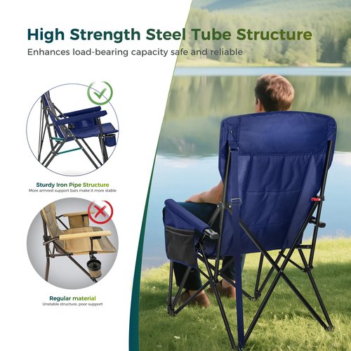 ALPHA CAMP Oversized Folding Camping Chairs High Backrest Heavy Duty Lawn Chairs for Adults Support 500 LBS Portable Camp Chairs with Cup Holders Large Side Pocket for Outdoor