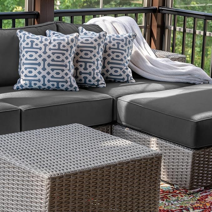 14 Piece Outdoor Patio Waterproof Cushion Covers, Fits 6-Seat Wicker Rattan Sectional Couch Chair Furniture Cover Replacement Set - Fade-Resistant Patio Cushion Covers with Zipper