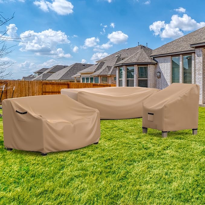 Patio Furniture Set Cover Waterproof, Heavy Duty Furniture Covers for Outdoor Sectional Sofa Set Wicker Rattan Table Chair Rectangular,128"L×83"W×28"H,Brown