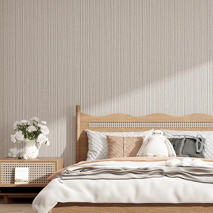 Mocha Brown Faux Grasscloth Wallpaper Peel and Stick Linen Textured 24"x394"