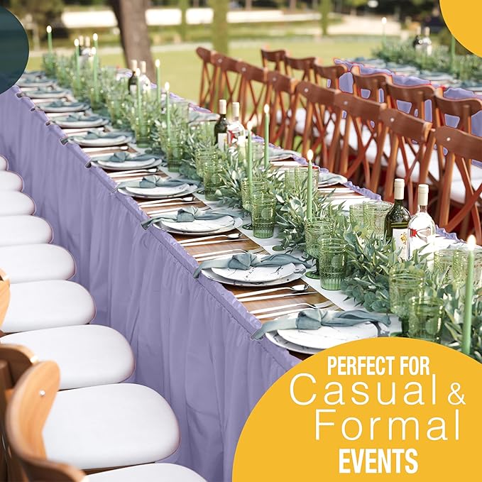 Exquisite Ruffle Table Skirt Lavender 2 Pack 14 Ft Long Table Skirts for Rectangle Tables 6ft Plus or Round Tables Skirts with Adhesive Strip for Gender Reveal Decor & Happy Birthday Parties