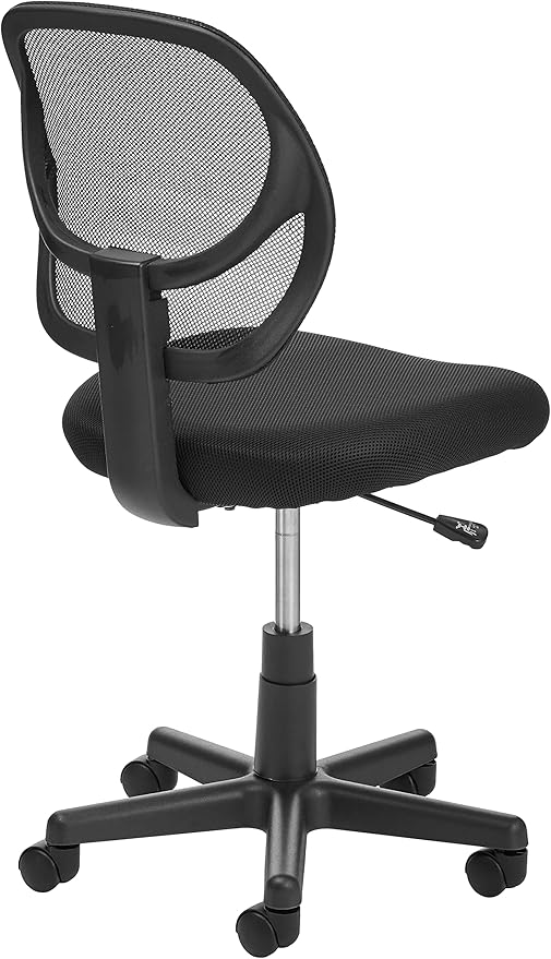 Amazon Basics Low Back Office Chair, Breathable Mesh, Height Adjustable, Padded Seat, Rolling Wheels, Swivel, Back Support, Sturdy, 21.25" D x 22.5" W x 38" H, Black