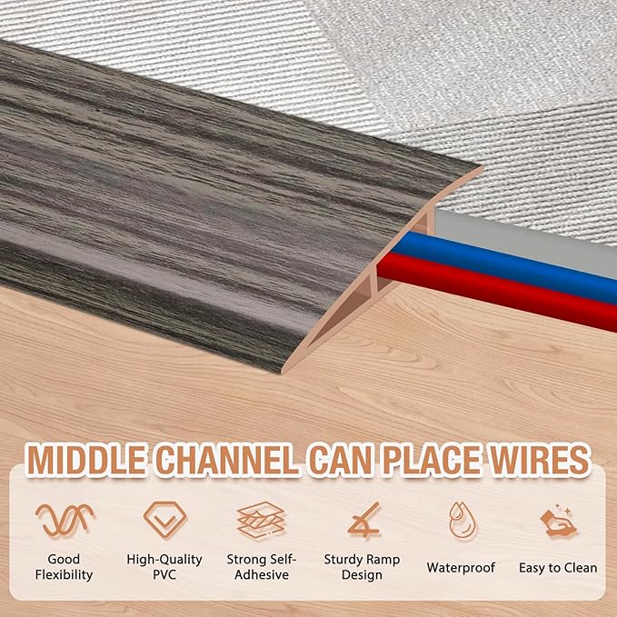 Floor Transition Strip Self Adhesive Vinyl Door Threshold for Doorways Carpet Edging Trim Overlap Edge Reducer for Laminate Floor, Carpet, Tile (Grayish Brown Wood Grain, 2/5" to 3/5", 10Ft)