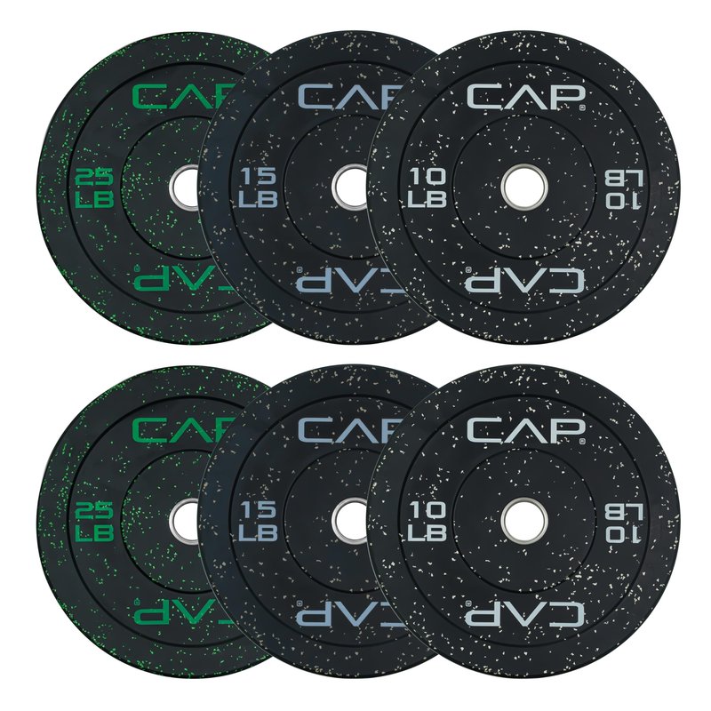CAP 370 lb Economy Speckled Olympic Bumper Plate Set 2-Inch Olympic Plates, Medium Bounce Rubber Weight Plates with Steel Hub for Weightlifting, Strength Training & Home Gym Workouts