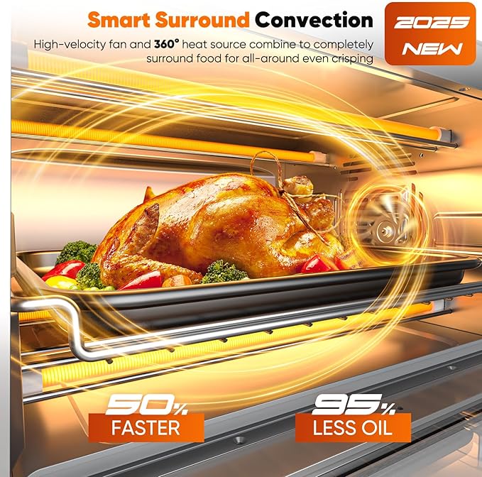 Nuwave Bravo Pro Convection Air Fryer Toaster Oven Combo, 2025 New and Improved, 10-in-1, 50°-450°F Temp Controls, Quick & Even Crisp Technology, 21Qt Capacity, Black, PFAS Free