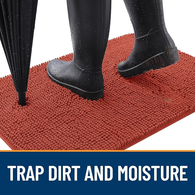 OLANLY Dog Door Mat for Muddy Paws 34x21, Absorbs Moisture and Dirt, Absorbent Non-Slip Washable Doormat, Quick Dry Chenille Mud Mat for Dogs, Entry Indoor Entryway Carpet for Inside Floor, Maple Red
