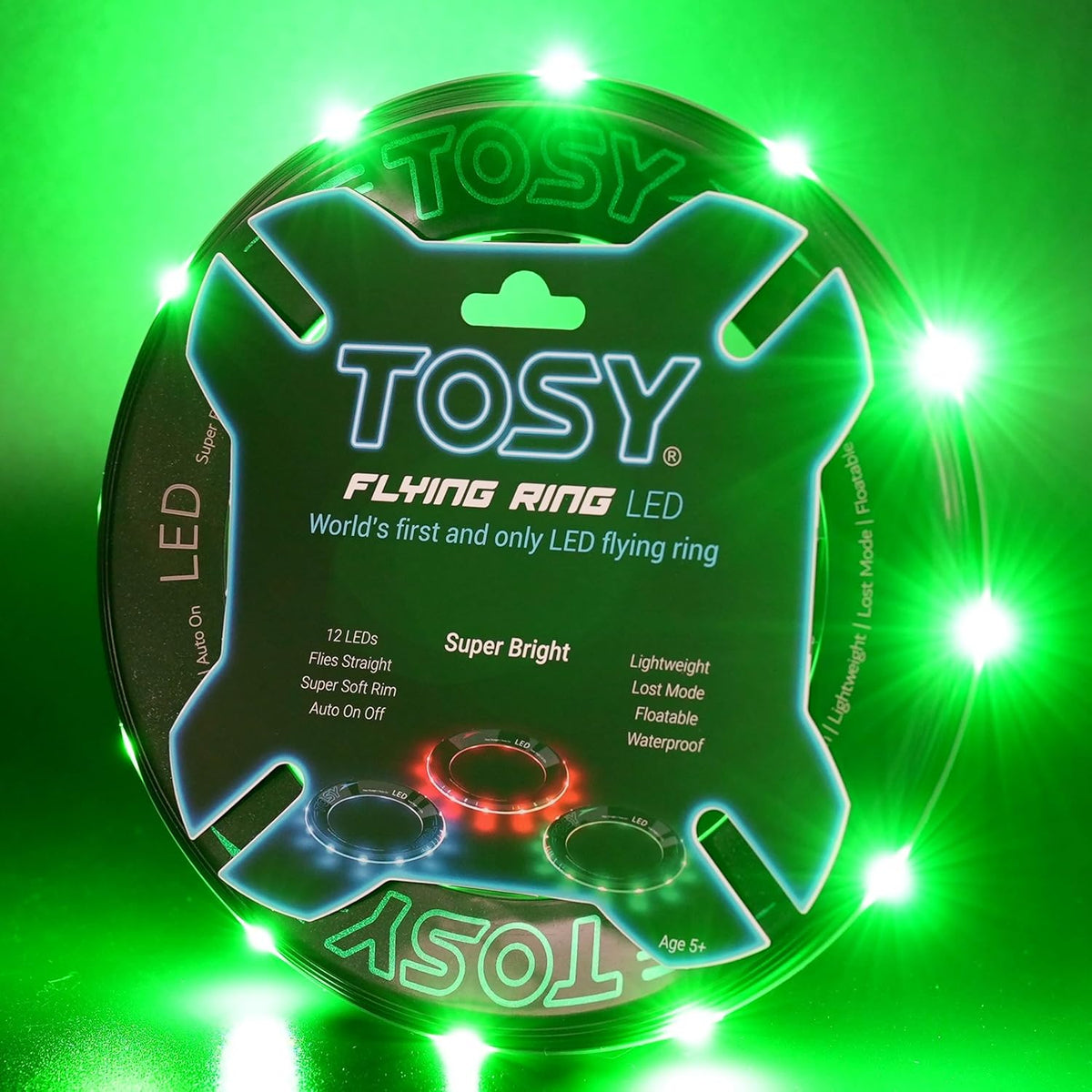 TOSY Flying Ring Bundle - 6-Pack with 2 Blue, 2 Green, & 2 Red | Super Bright 12 LEDs