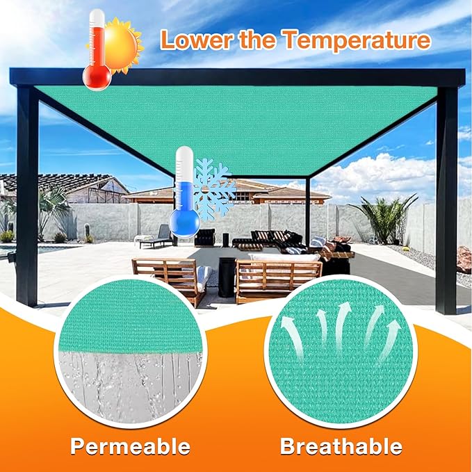 Artpuch Outdoor Pergola Shade Cover 8' X 12' Sun Shade Cloth with Grommets, 90% UV Protection Canopy Patio Privacy Screen (Customized Available) GN107, Turquoise