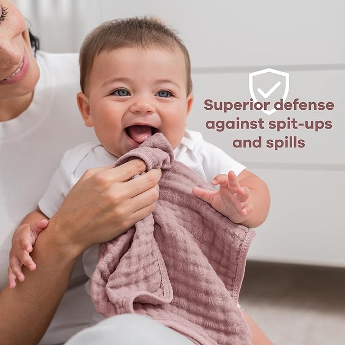 Comfy Cubs Muslin Burp Cloths 20" x 10", Pack of 10 - Large, 6-Layer, Ultra Absorbent 100% Cotton for Baby Drool and Messes - Soft, Safe & Gentle Baby Burp Cloths for Boys & Girls - Mauve