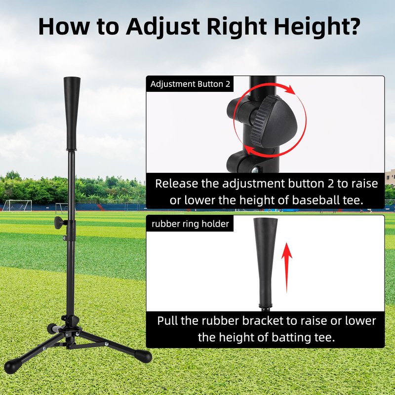 Kids Baseball Tee, 20.87 to 31.29 Inches Batting Tees for Baseball with Carry Bag, Portable Stable Baseball Tees for hitting, Tripod Tanner Tee for Baseball Practice Stand Aged 3-8 Years (Black)