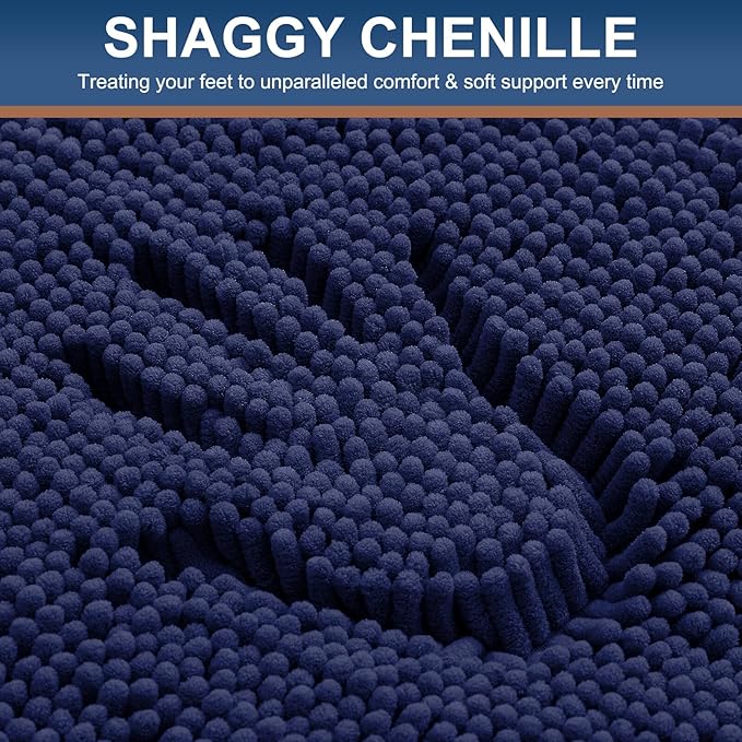 Smiry Luxury Chenille Bathroom Rugs 59x35, Extra Soft and Absorbent Shaggy Bath Mat, Machine Washable, Non-Slip Plush Carpet Runner for Tub, Shower, and Floor, Home Decor Accessories, Navy Blue