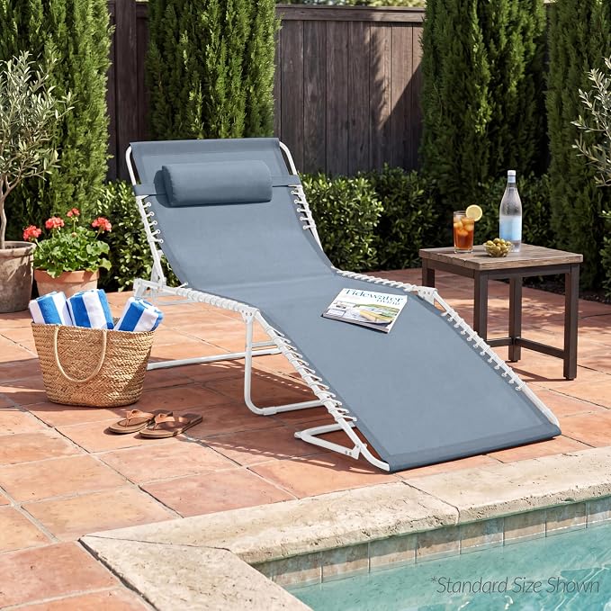 Best Choice Products Extra Wide Patio Chaise Lounge Chair, Portable Outdoor Folding Recliner for Lawn, w/ 8 Positions, Handles, 440lb Capacity - French Blue/White