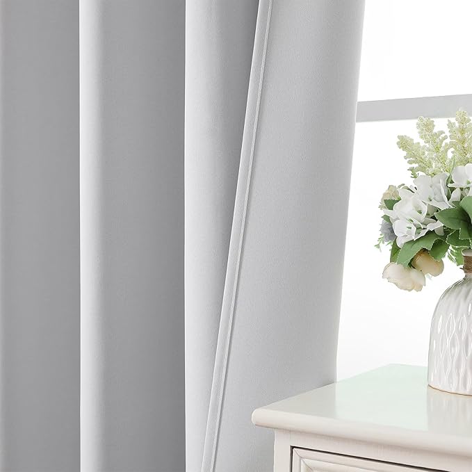 CUCRAF Grayish White Blackout Curtains 84 inch Length 2 Panels Set, Rod Pocket