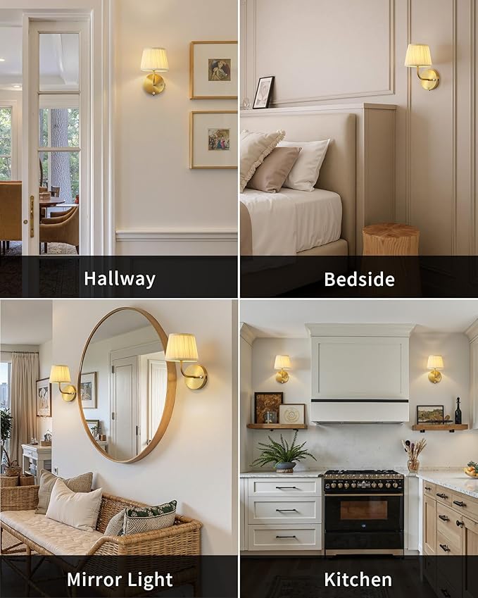 PUSU Motion Sensor Gold H9.6 inch Small Wall Sconces Set of 2, LED Cordless
