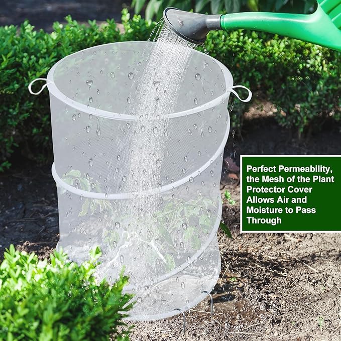 4 Pack Pop up Plant Covers Tent from Animals, 20"H X 13"D Insect Barrier Mesh Plant Guard Cover Net White Garden Plant Protectors Mini Greenhouse Plant Protection Cage with Stakes for Outdoor Plants