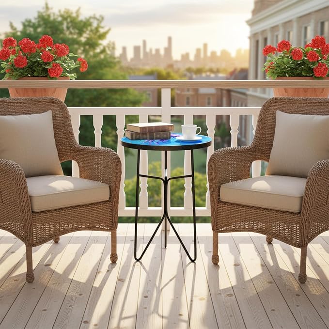 Folding Outdoor Side Tea Table,Jellyfish and Conch Small Accent Tables, Plant Tables Indoor,Garden or Living Room Decor Afternoon Tea Dinner Table, Simple Assembly Cast Iron Plant Stand
