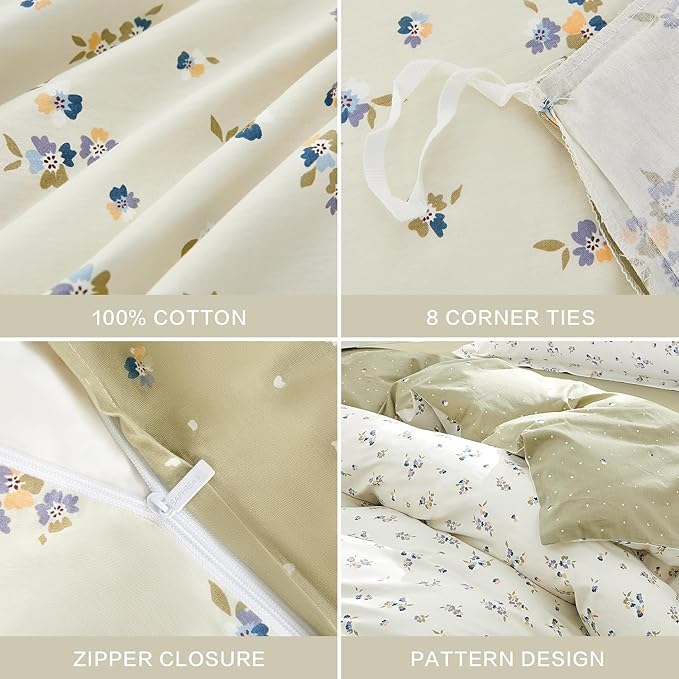 SAPHREAS Purple Floral Duvet Cover Set 2pcs Vintage Botanical Flower White Bedding Comforter Cover Set 100% Cotton 1 Duvet Cover 68"x90" 1 Pillow Sham, Comforter Not Included
