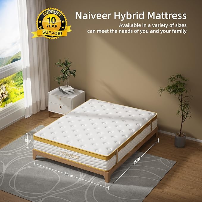Cooling Gel Full Size Mattress, 10 Inch Hybrid Full Mattress in a Box with Pocketed Springs Memory Foam for Back Pain & Pressure Relief with CertiPUR-US Certified Foam