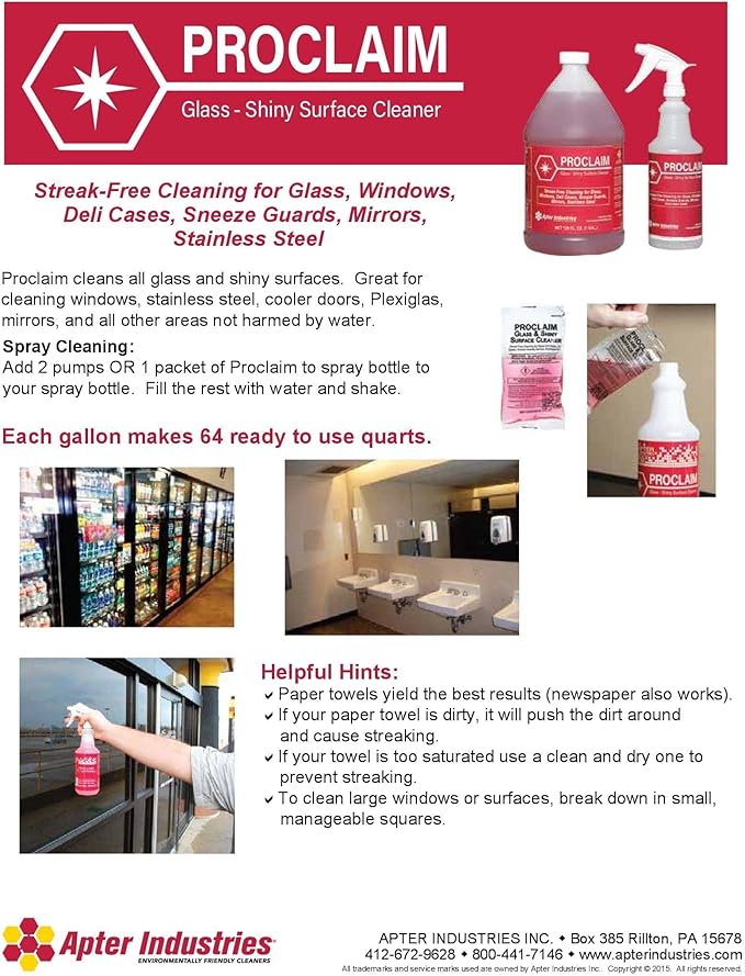 Proclaim Glass and Shiny Surface Cleaner - Streak-Free Cleaner for Glass and Shiny Surfaces (Pack of 60)