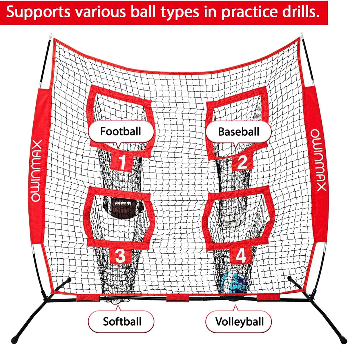 Skiennix Football Trainer Throwing Net - 6x6 Ft Target Practice with 4 Targets & Carry Bag | Black/Red