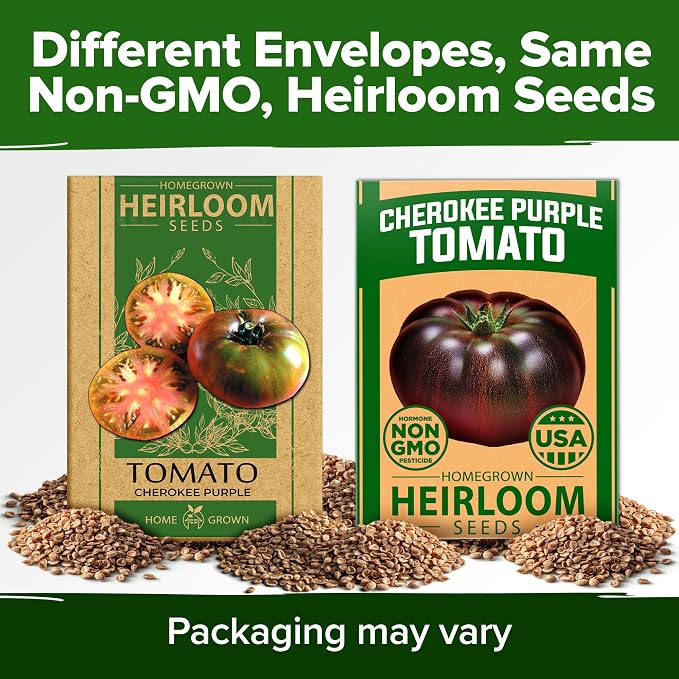 HOME GROWN Cherokee Purple Tomato Seeds 212+ Heirloom Non-GMO Seeds for Planting, High Germination, Indeterminate Beefsteak, Rich Smoky Flavor, Slicing Tomato for Garden (Solanum lycopersicum)