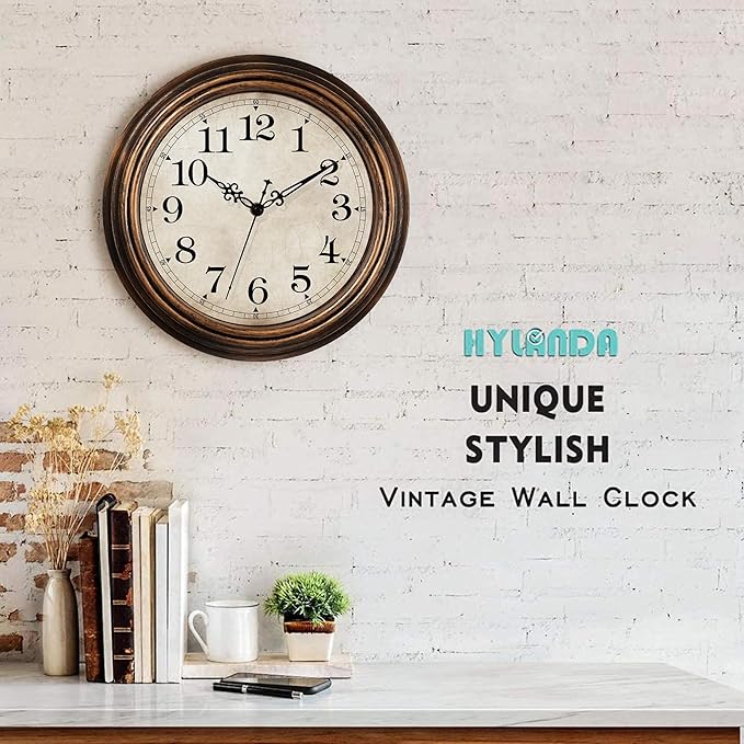 Wall Clock - 12 Inch Vintage Battery Operated - Retro Silent Non Ticking -