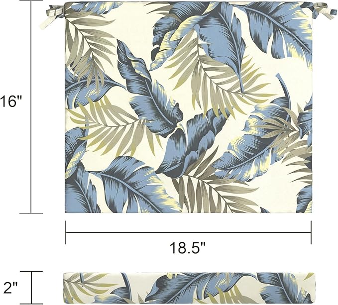 LVTXIII Outdoor Seat Cushions Set of 4 Square Corner Chair Cushions with Ties, Patio Chair Pads for Home Office and Patio Garden Furniture Decoration 18.5"x16"x2", ‌Lush Palm Blue