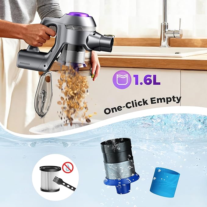 UML0 Cordless Vacuum Cleaner, 40Kpa Powerful Suction Stick Vacuum Cleaners for Home, 45 Mins Runtime, 1.6L Dust Box, Anti-Tangle, 8-in-1 Rechargeable Vacuum for Hardwood Floor,Carpet,Pet Hair