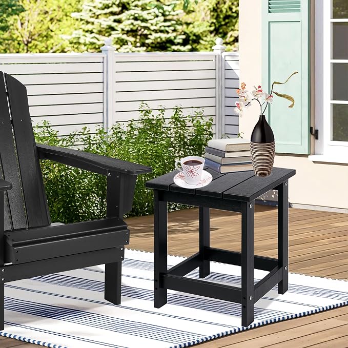 LZRS Adirondack Outdoor Side Table – Durable Weather-Resistant HDPE Patio End Table for Porch, Deck, Pool, Garden,Sturdy and Easy Assembly, Black