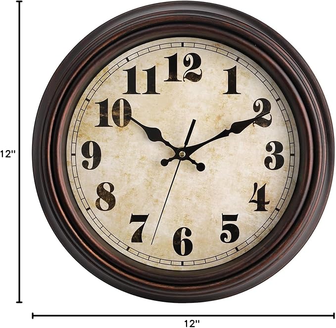 TOPZEA Retro Wall Clock, 12 Inch Silent Non-Ticking Classic Clocks Decorative