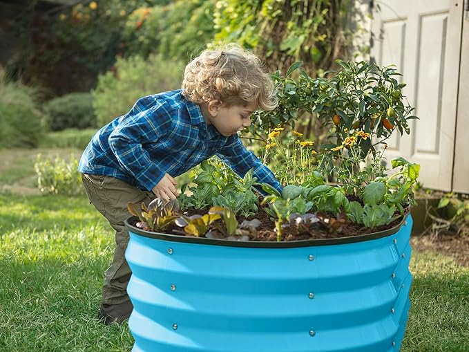 Plant & Plot Galvanized Raised Garden Beds Outdoor // 4×2×1 ft (2-Pack) Planter Raised Beds for Gardening, Vegetables, Flowers (Teal) // Large Metal Garden Box