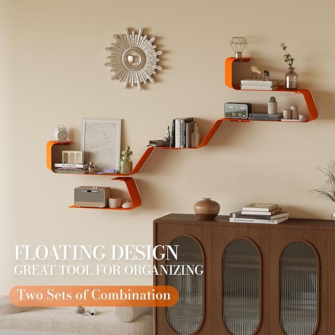 Sttoraboks Floating Wall Shelves Set of 3, Metal Mounted Shelf