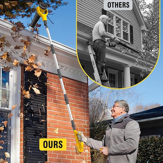 Roof Gutter Cleaning from The Ground, Leaf Blowers Cordless for Dewalt 20V Battery(Tool Only), 580CFM/180MPH, Brushless 3-Speed Motor for Gutter Cleaning Extension Attachment Kit for Garden,House