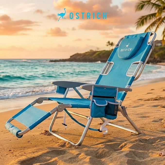 Ostrich the Backpack 3N1 Portable Chair with Cooler Bag and Reclining Lounger for Tanning, Camping, Beach, and Outdoor Essential, Light Blue