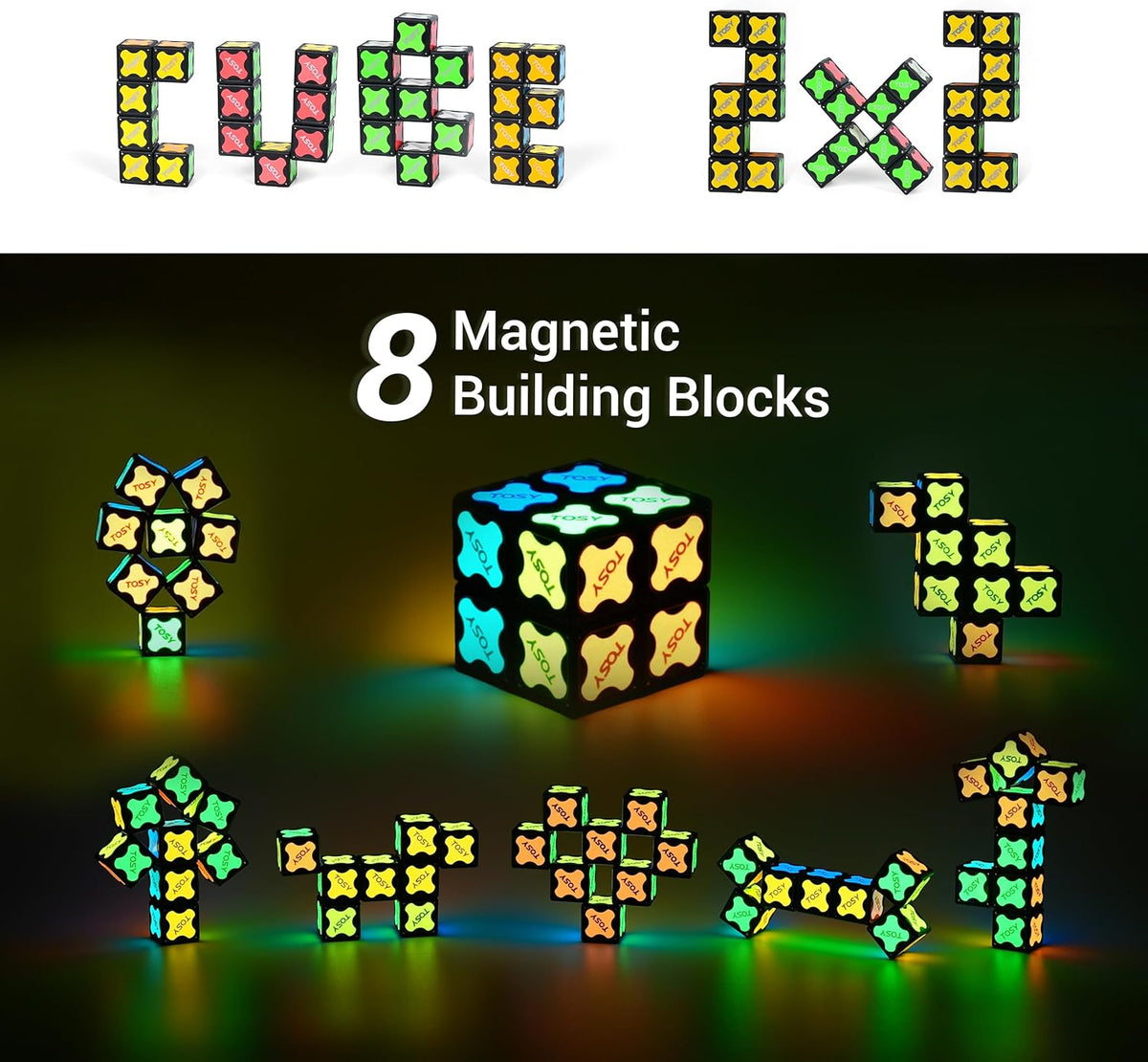 TOSY Magnet Cube 2x2 - 2-in-1 Puzzle Cube & Customizable Infinity Cube | Sensory STEM Toy for Kids