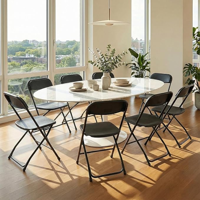 DUMOS Folding Chairs Sets of 12, 330lbs Plastic Stackable Portable Patio Dining Sets, Fold Up for Indoor Outdoor, Camping, Garden, Party, Meeting, Weeding, Black