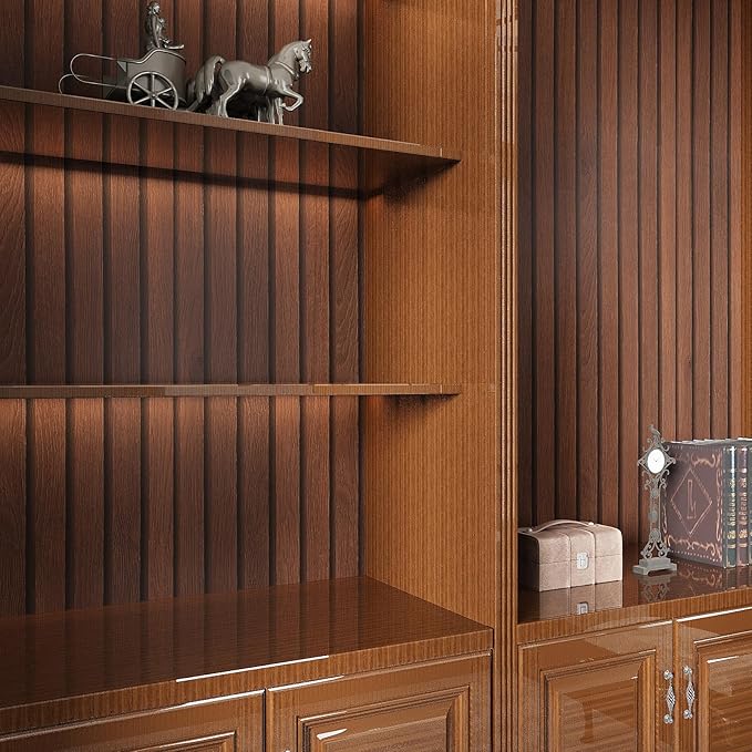 VEELIKE Walnut Wood Slat Peel and Stick Wallpaper Wood Contact Paper