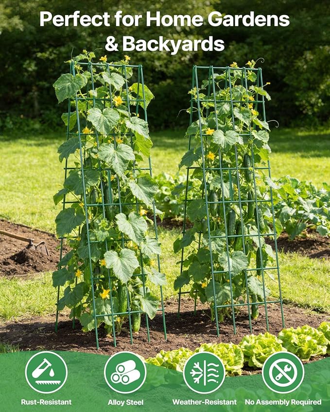 Suteck A-Frame Cucumber Trellis 59.4" 2 Pack - Metal Garden Trellis for Cucumbers, Peas, Beans & Climbing Plants, Foldable Outdoor & Indoor Vegetable Support for Raised Beds, Patios & Backyard