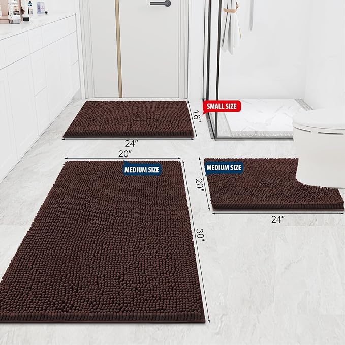 Smiry Luxury Chenille Bathroom Rugs 70x24, Extra Soft and Absorbent Shaggy Bath Mat, Machine Washable, Non-Slip Plush Carpet Runner for Tub, Shower, and Floor, Home Decor Accessories, Brown