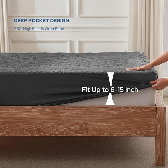 BEDLORE Waterproof Mattress Protector, Full Size Mattress Pad with Deep Pocket 6"-15" Depth, Soft Dirt-Proof Double Bed Mattress Cover for Bedroom, College Dorm, Hotel (Gray)