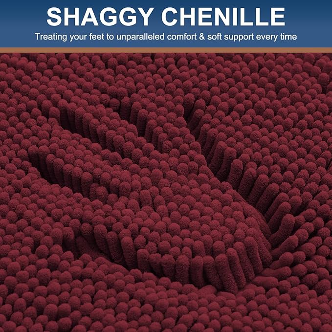 Smiry Luxury Chenille Toilet Rugs U-Shaped 20x20, Soft Absorbent Non-Slip Contour Bathroom Rugs for Toilet, Machine Washable Contoured Bath Mats, Burgundy